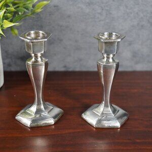 Pair of Vintage Silver Tone Art Deco Candle Holders 1930's Candle Stick Holders
